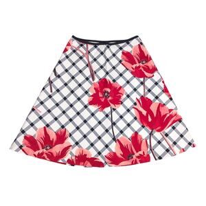 Talbots Skirt Size 6 Windowpane Plaid Poppy Floral Retro Preppy Garden Girl